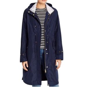 Barbour Tartan Collection Harper Navy Blue Rain Jacket/ Raincoat Exc Cond SZ 14